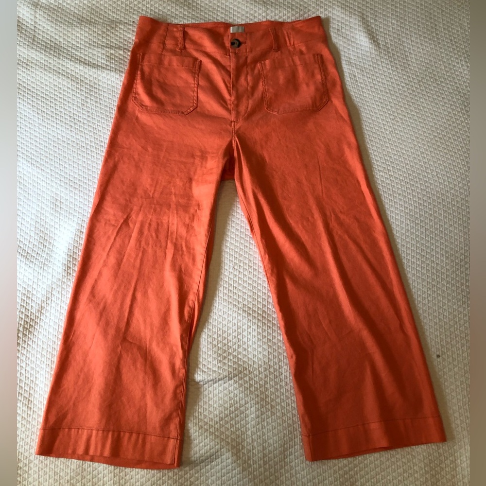 Maeve for Anthropologie sherbety orange high-rise Colette linen pant size 31.